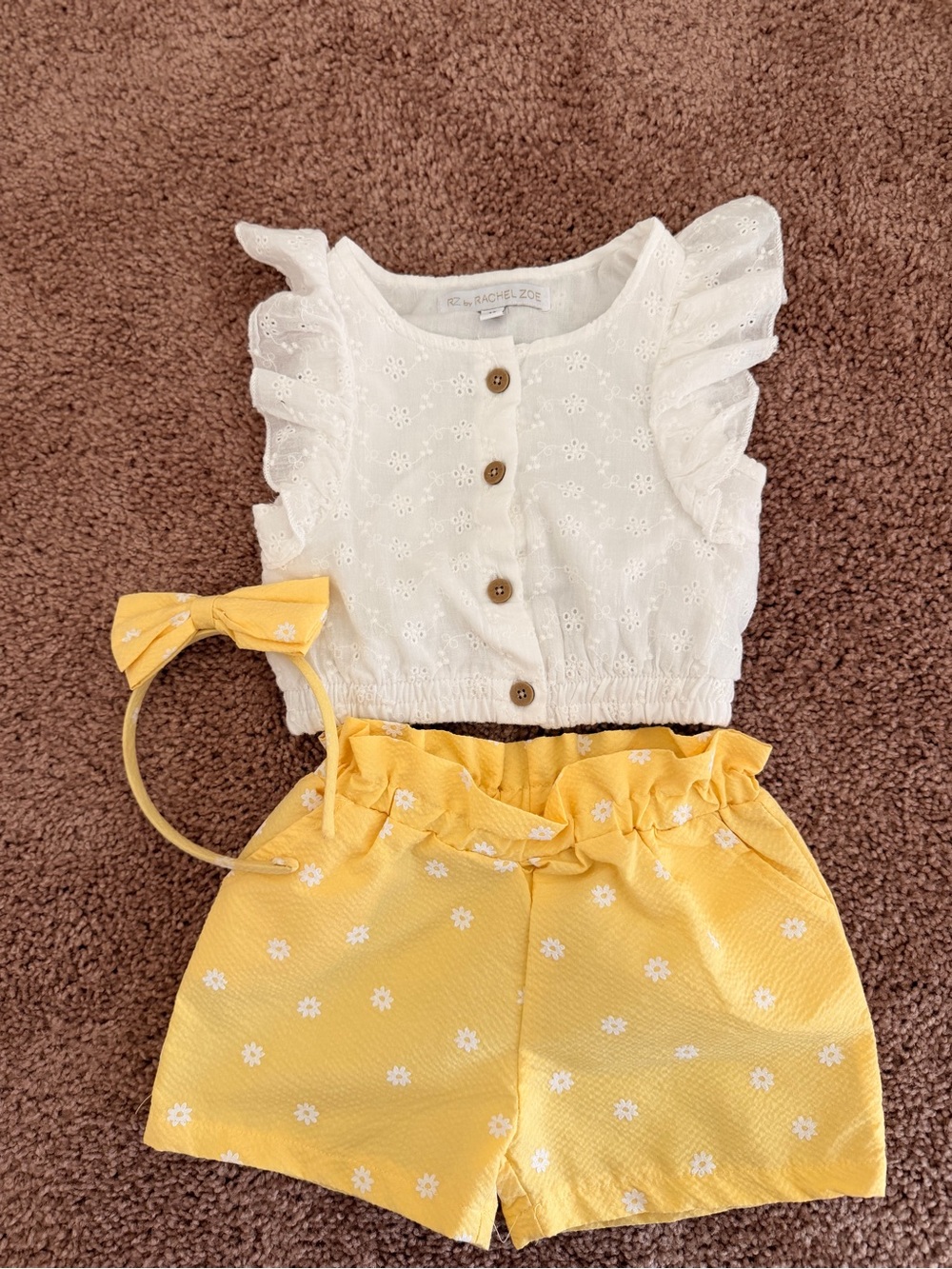 Rachel Zoe Yellow Daisy Shorts with White Eyelet Top Set